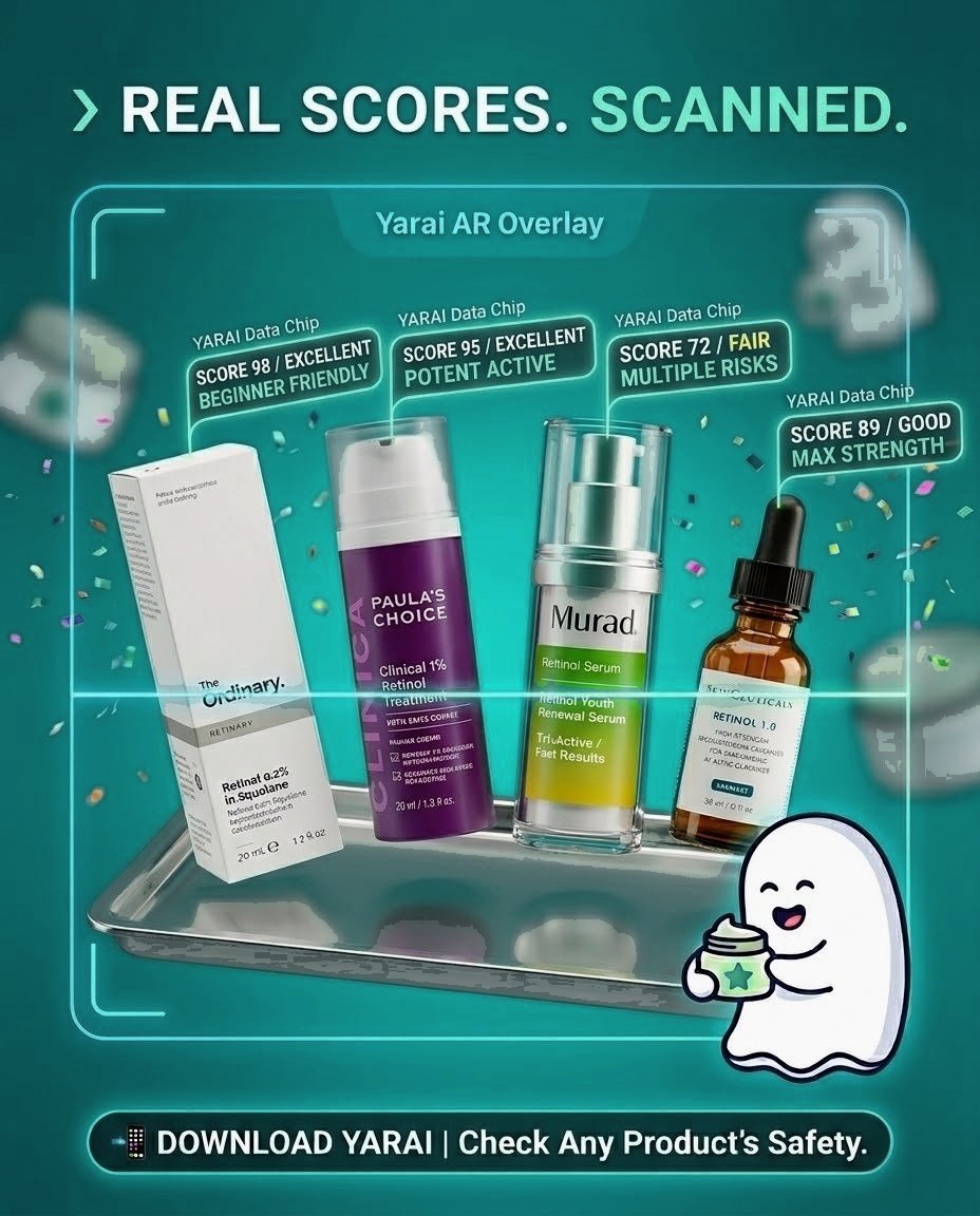 YARAI scanning real skincare products with live ingredient scores